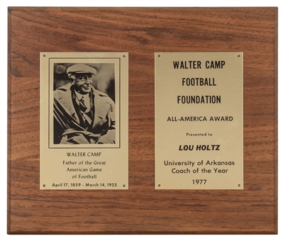 1977 Walter Camp Football Foundation All-American Award Presented To Lou Holtz as Coach of the Year (Holtz LOA)